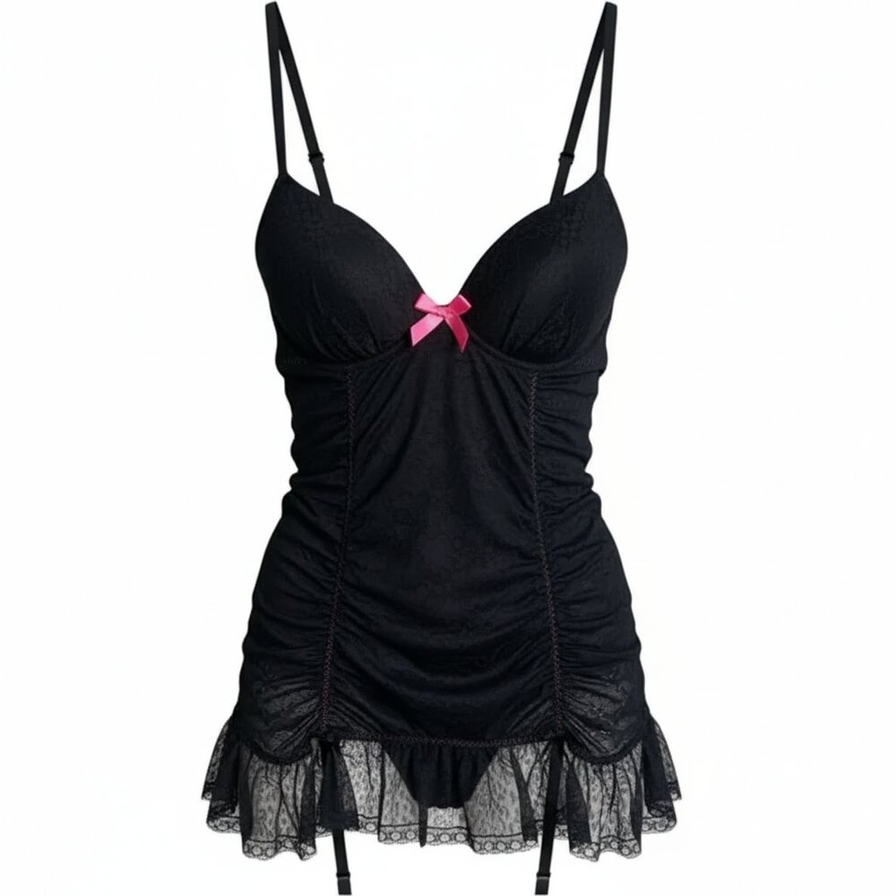 VS Sexy Little Things Black Lace Garter Chemise Bombshell 36C